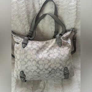 COACH White/Gray Metallic Signature ALEXANDRA Satchel F18378 See photos & Descp